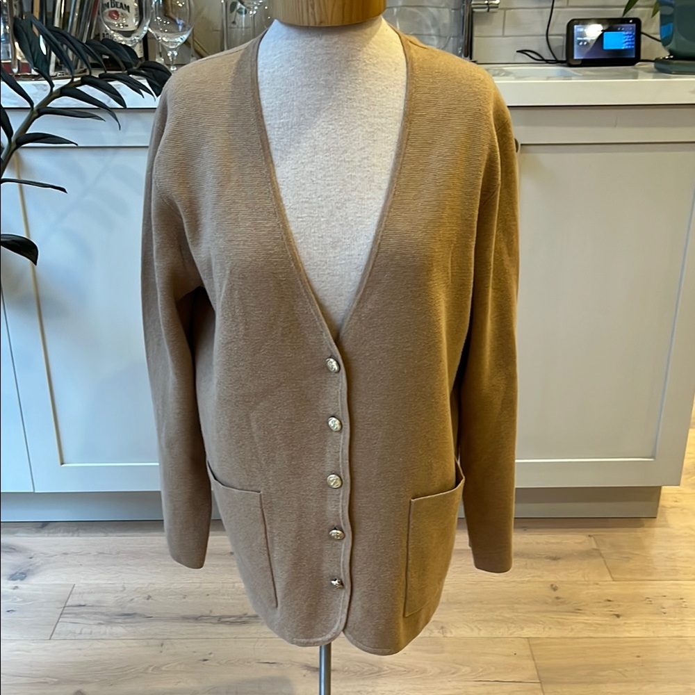 J. Crew Camel Wool Blend Cardigan with Gold Buttons